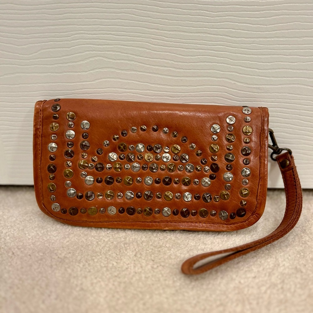 Viola Castellani Milano Studded Brown Leather Wristlet